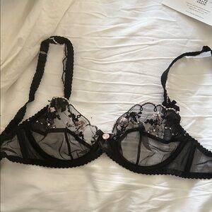 Agent Provocateur Black and Pink Embroidered Bra